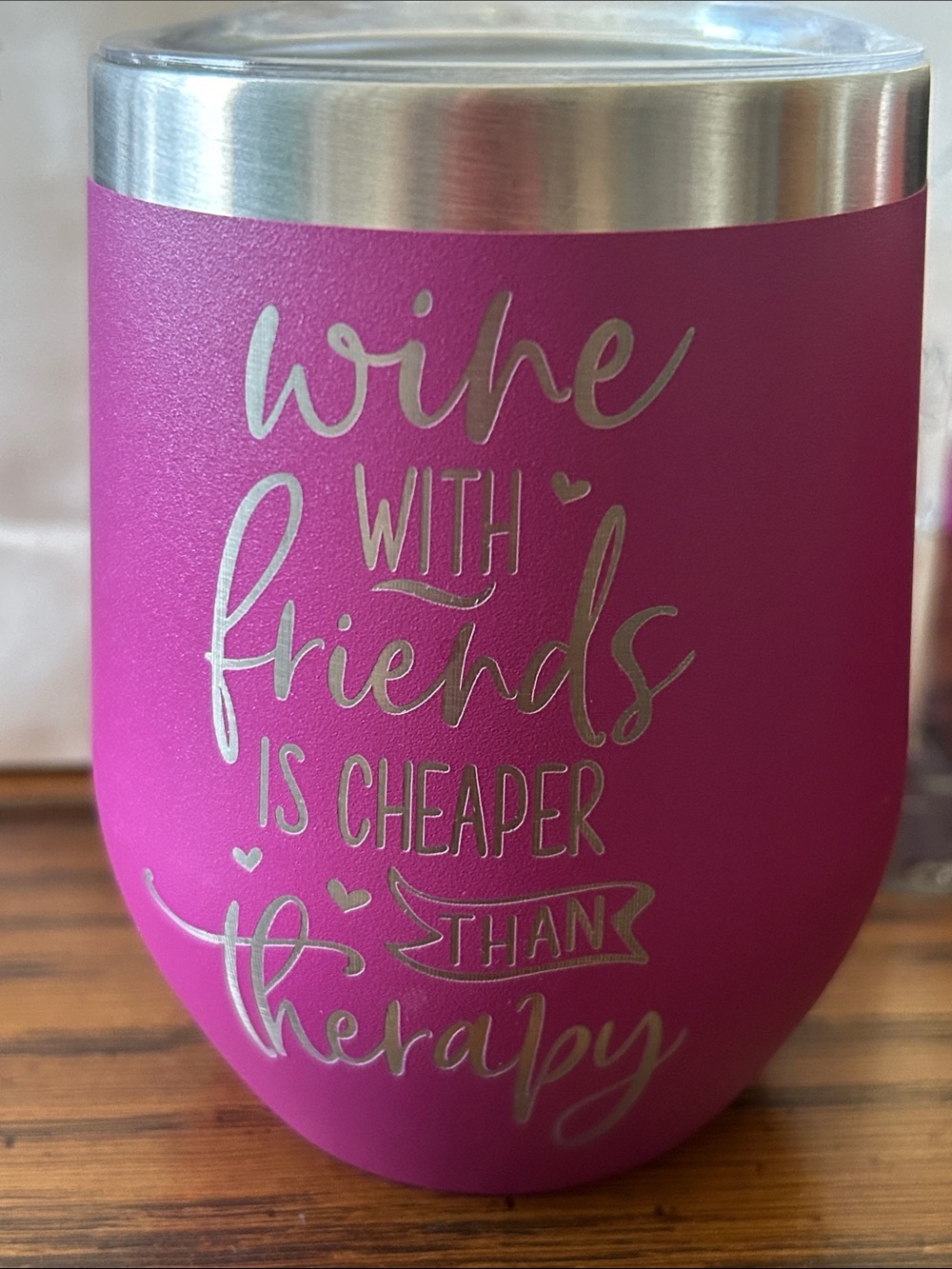 Pink 12 oz. Stainless Steel Wine Tumbler - 'Wine With Friends'